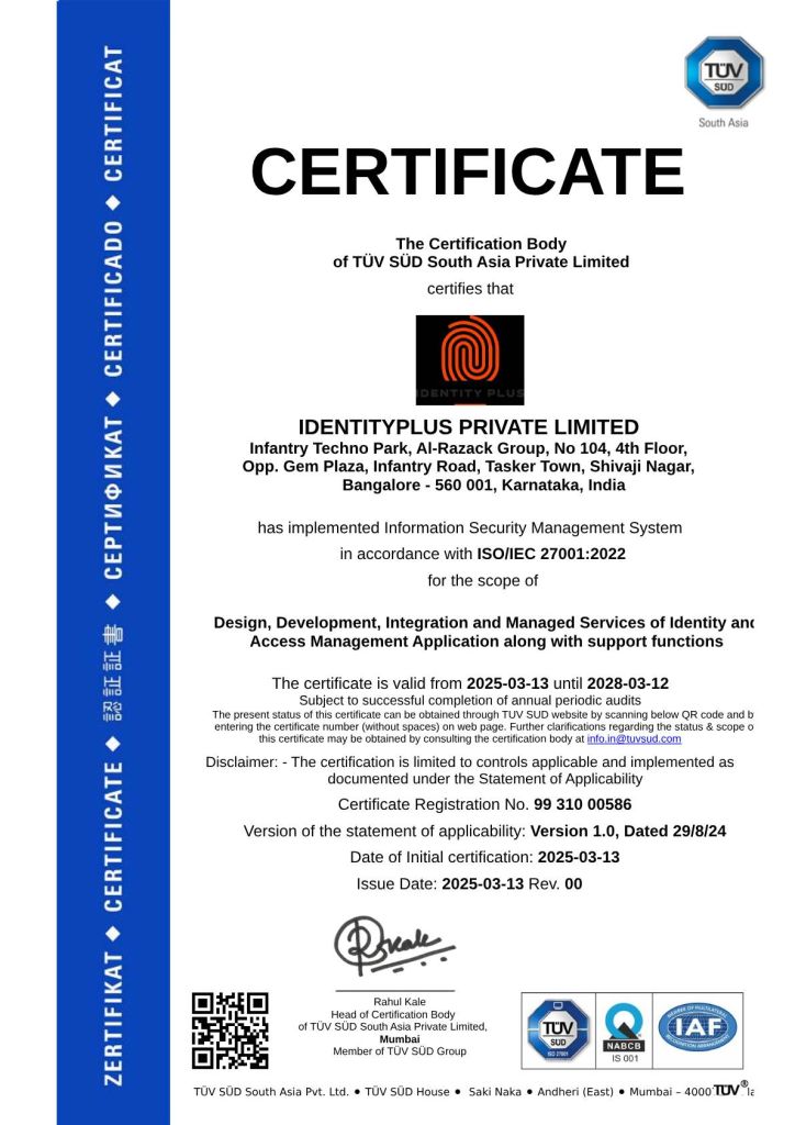 ISO270012022 Certificate | Cross Identity: Converged IAM Solutions for Enhanced Security