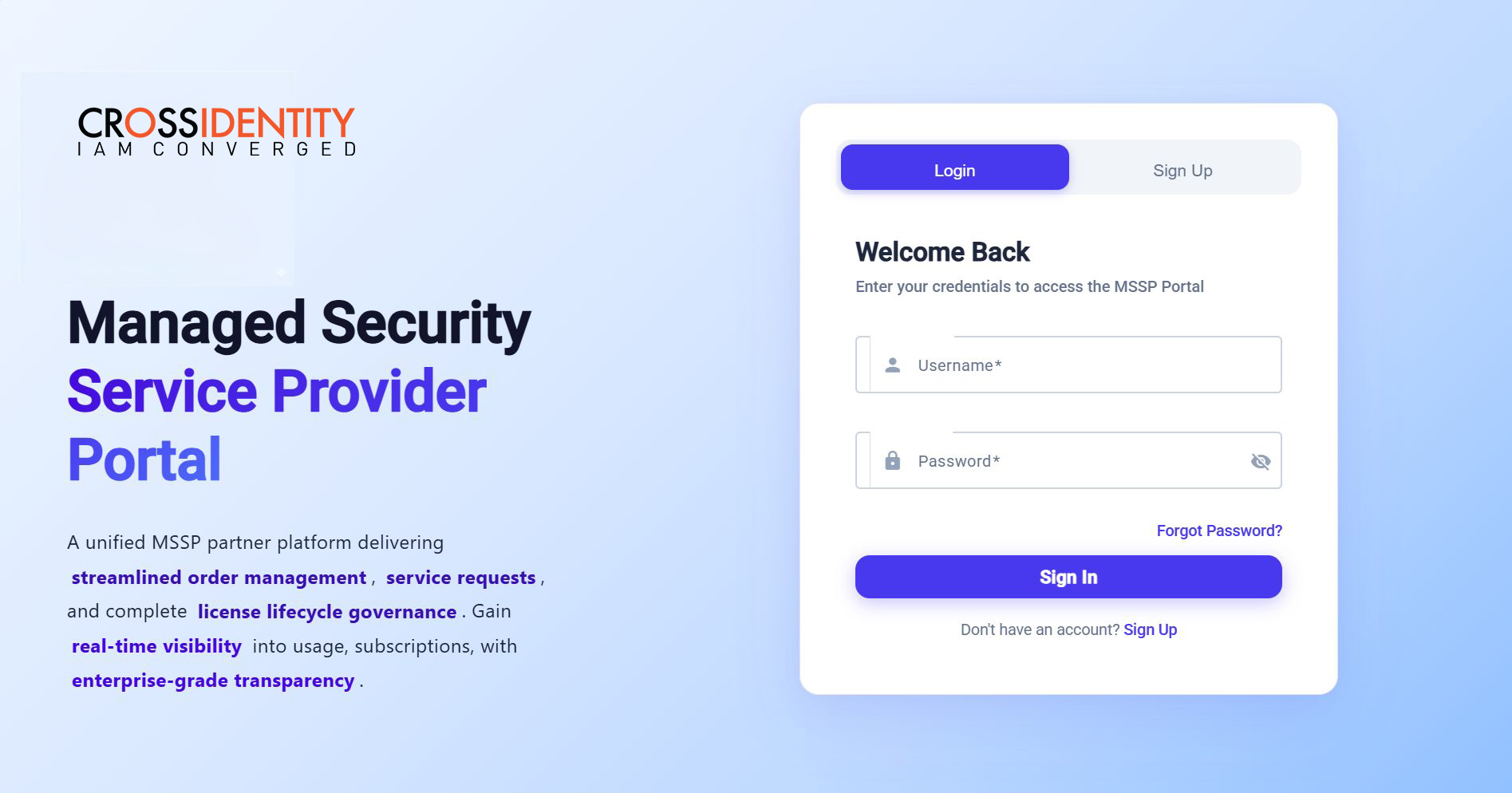 nimbleNOVA MSSP Partner Portal login screen