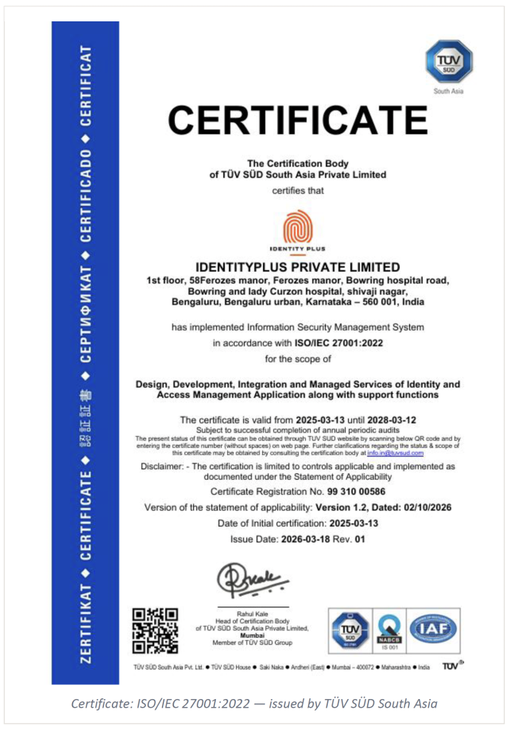 ISO 27001-2022 Certificate ISO 27001 2022 Certificate | Cross Identity: Converged IAM Solutions for Enhanced Security